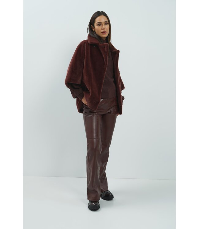 YAYA Faux leather stretch flare trousers with seam details - BITTER CHOCOLATE RED