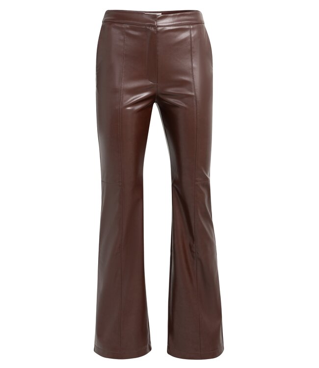 YAYA Faux leather stretch flare trousers with seam details - BITTER CHOCOLATE RED