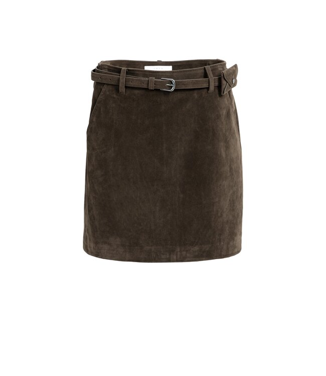 YAYA Suedine mini skirt with fancy belt detail - DELICIOSO BROWN