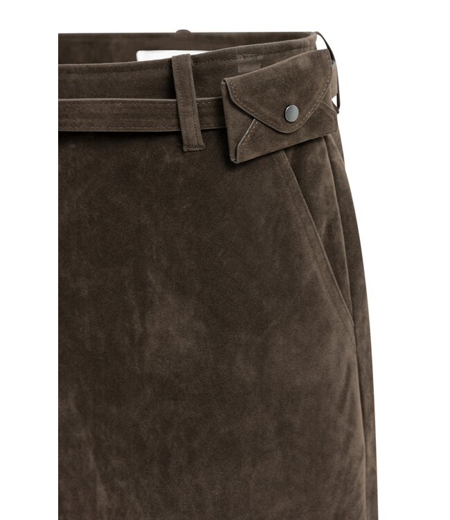 YAYA Suedine mini skirt with fancy belt detail - DELICIOSO BROWN