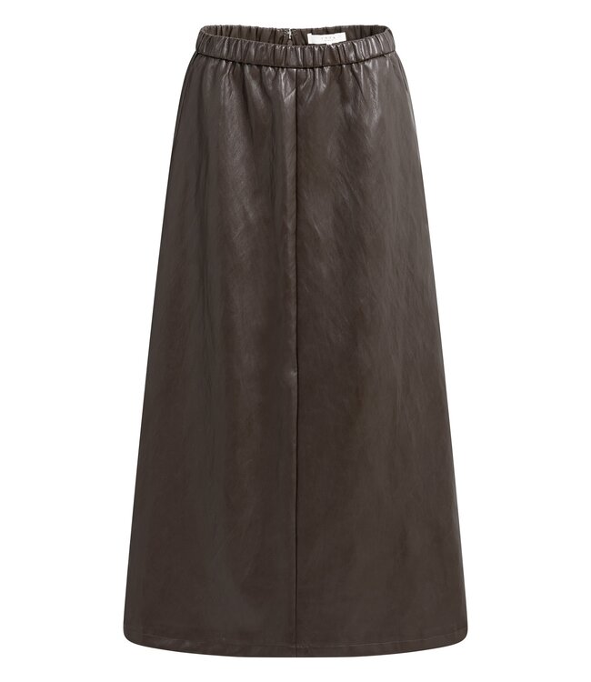 YAYA Faux leather Aline midi skirt with pockets - DELICIOSO BROWN