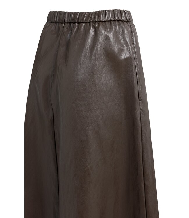 YAYA Faux leather Aline midi skirt with pockets - DELICIOSO BROWN