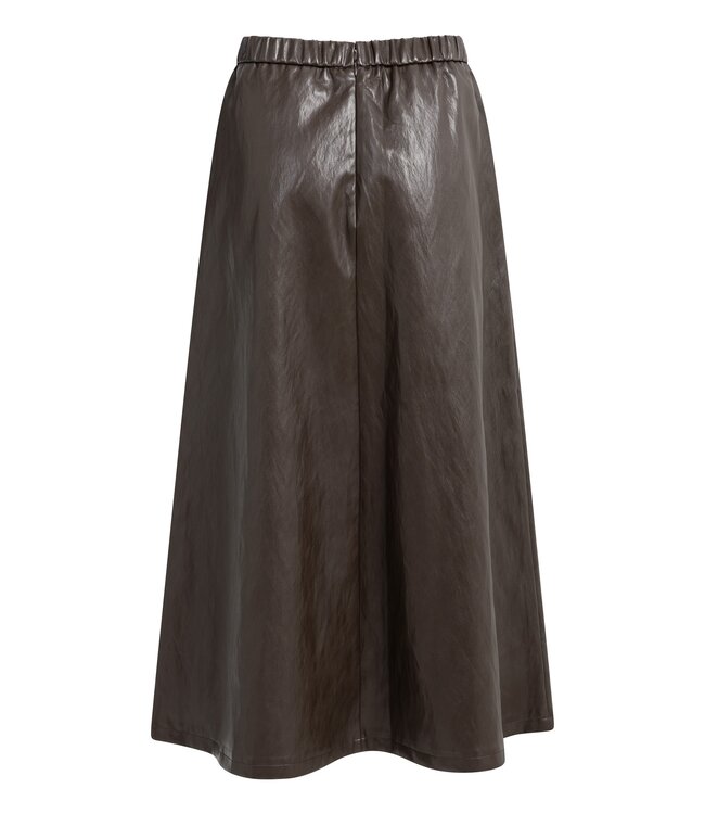 YAYA Faux leather Aline midi skirt with pockets - DELICIOSO BROWN