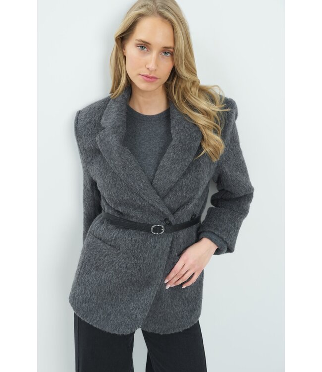 YAYA Wool mix oversized blazer jacket with fancy closure detail - DARK ANTHRACITE MELANGE