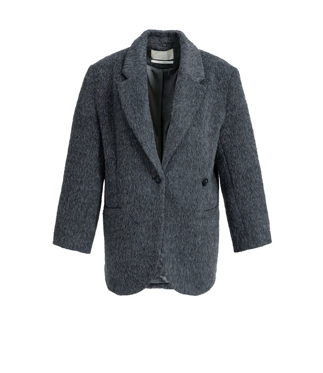 YAYA Wool mix oversized blazer jacket with fancy closure detail - DARK ANTHRACITE MELANGE
