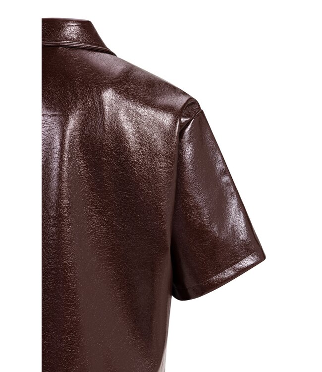 YAYA Patent faux leather cropped shortsleeve shirt jacket - BITTER CHOCOLATE RED