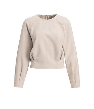 YAYA Long sleeve flannel top with pleats - BEIGE MELANGE