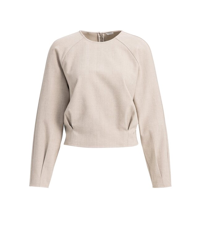 YAYA Long sleeve flannel top with pleats - BEIGE MELANGE