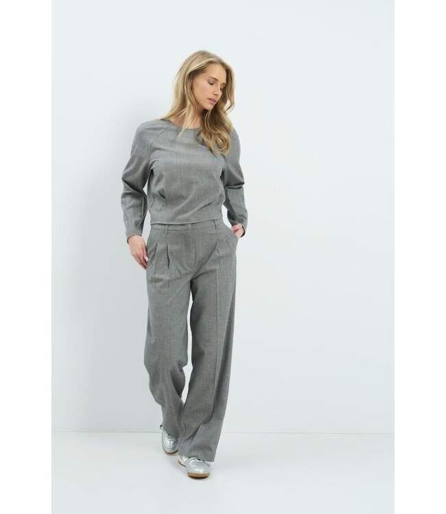 YAYA Long sleeve flannel top with pleats - MEDIUM GREY MELANGE