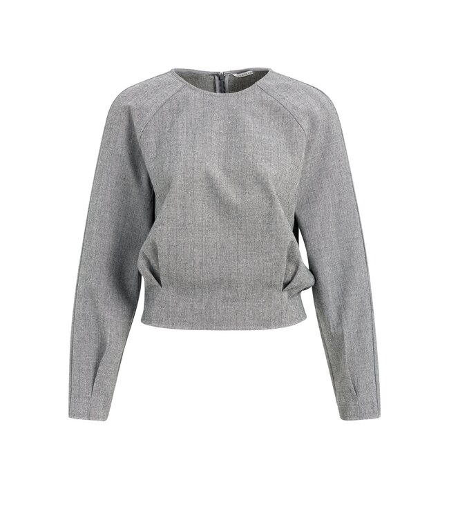 YAYA Long sleeve flannel top with pleats - MEDIUM GREY MELANGE