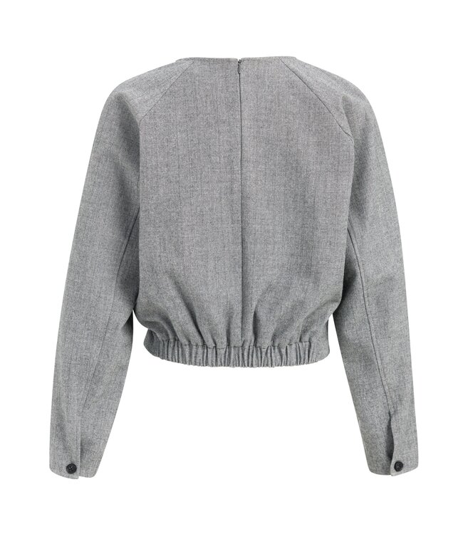 YAYA Long sleeve flannel top with pleats - MEDIUM GREY MELANGE