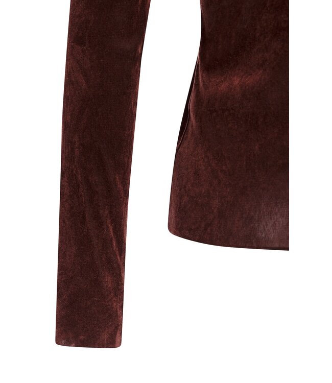 YAYA Velvet mesh top with high neck - BITTER CHOCOLATE RED