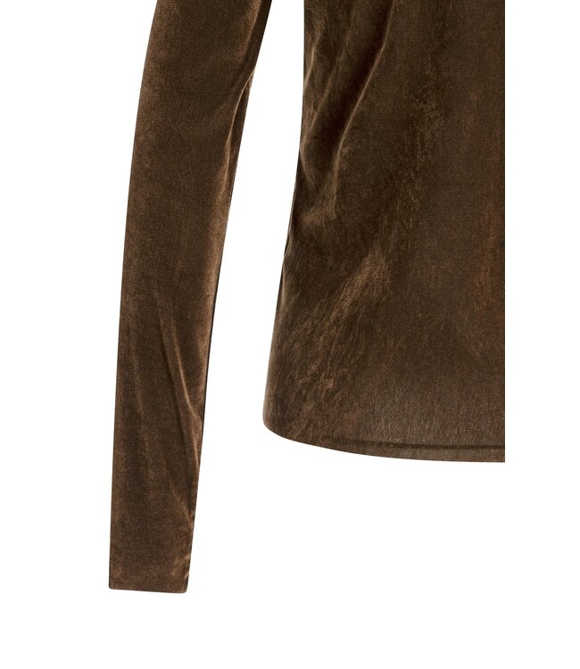 YAYA Velvet mesh top with high neck - COCOA BROWN