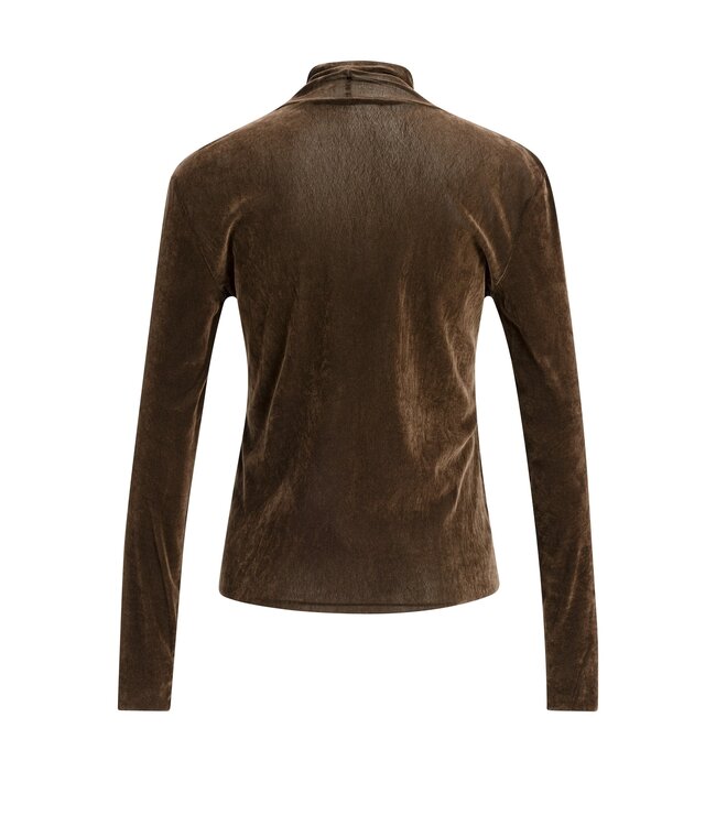 YAYA Velvet mesh top with high neck - COCOA BROWN