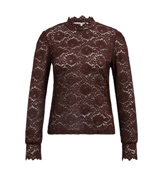 YAYA Lace top with high neck - BITTER CHOCOLATE RED