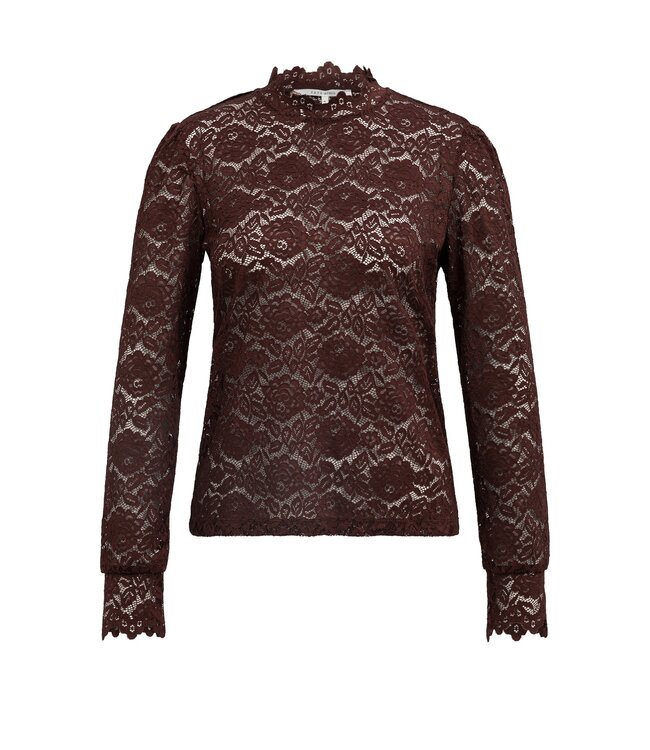YAYA Lace top with high neck - BITTER CHOCOLATE RED