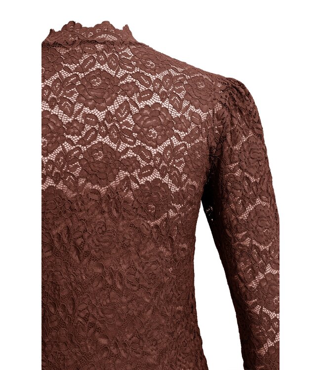 YAYA Lace top with high neck - BITTER CHOCOLATE RED