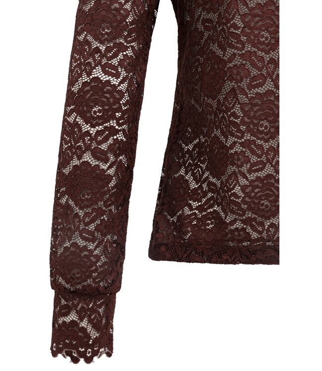 YAYA Lace top with high neck - BITTER CHOCOLATE RED