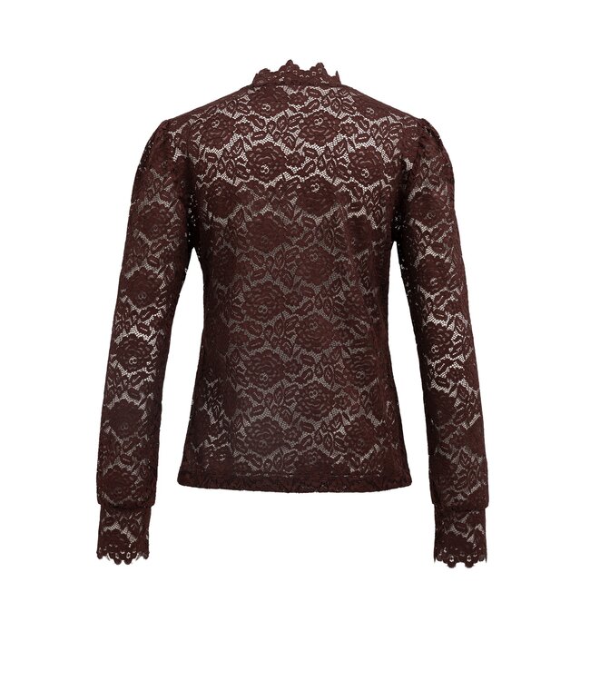 YAYA Lace top with high neck - BITTER CHOCOLATE RED