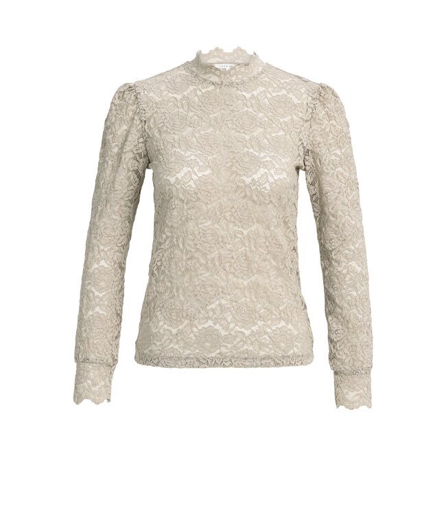 YAYA Lace top with high neck - PURE CASHMERE GREY