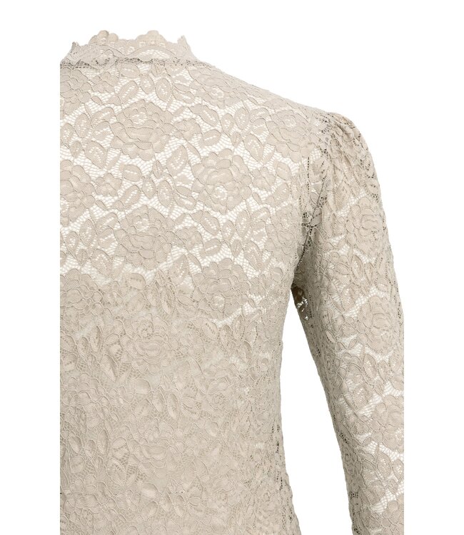 YAYA Lace top with high neck - PURE CASHMERE GREY