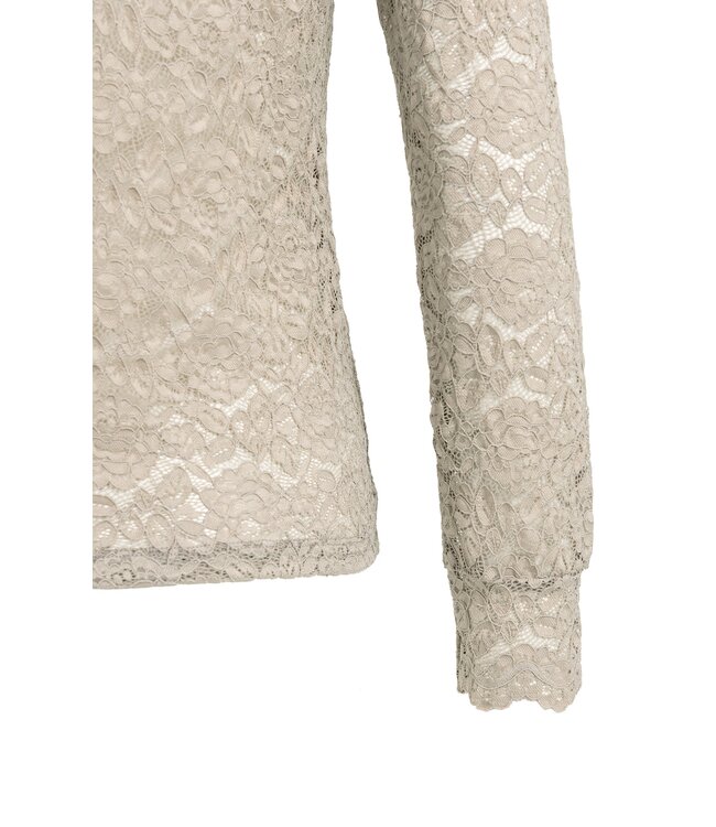 YAYA Lace top with high neck - PURE CASHMERE GREY