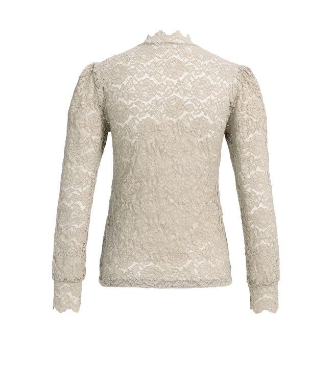 YAYA Lace top with high neck - PURE CASHMERE GREY