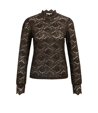 YAYA Lace top with high neck - DELICIOSO BROWN