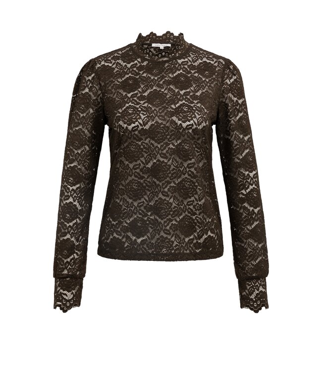 YAYA Lace top with high neck - DELICIOSO BROWN