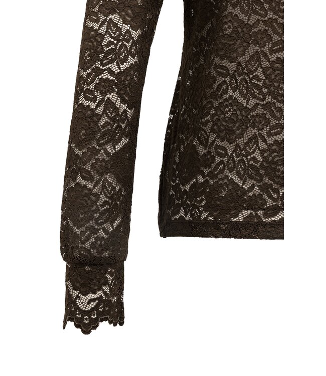 YAYA Lace top with high neck - DELICIOSO BROWN