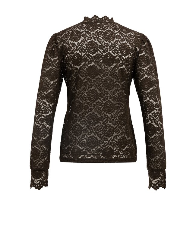 YAYA Lace top with high neck - DELICIOSO BROWN