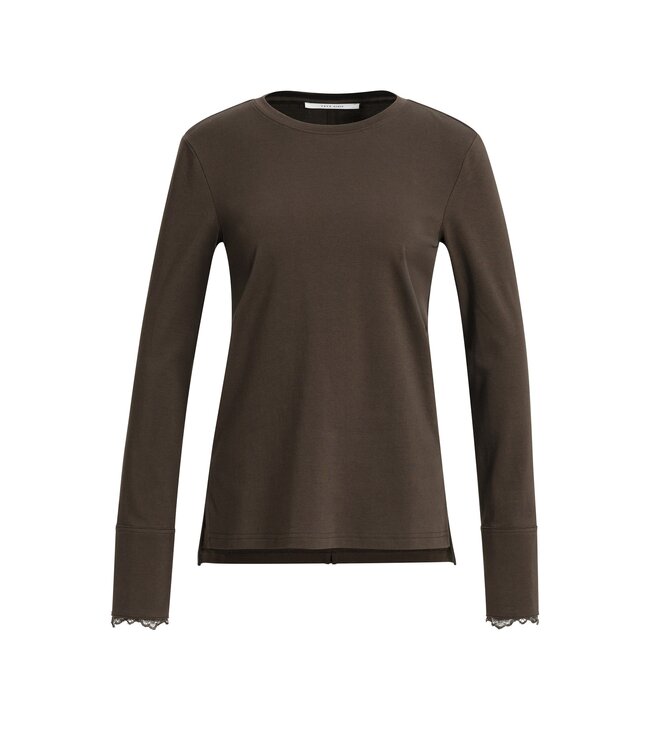 YAYA Long sleeve top with lace cuff - DELICIOSO BROWN