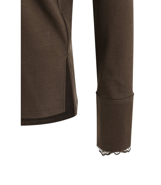 YAYA Long sleeve top with lace cuff - DELICIOSO BROWN