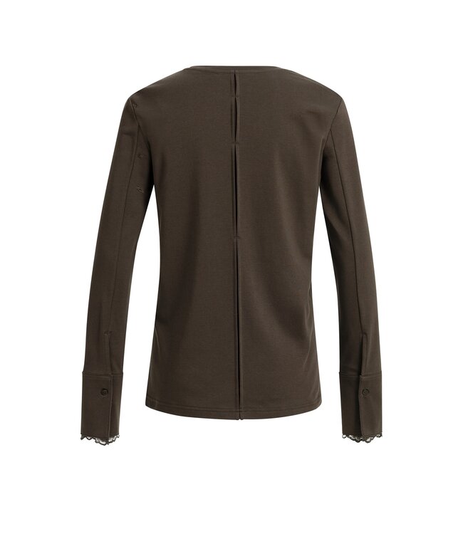 YAYA Long sleeve top with lace cuff - DELICIOSO BROWN