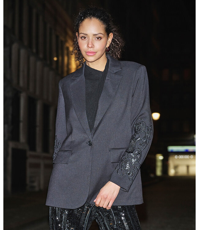 Esqualo Blazer oversized embroidered slvs - Black