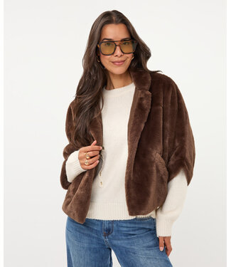 Esqualo Coat poncho faux fur - Coffee