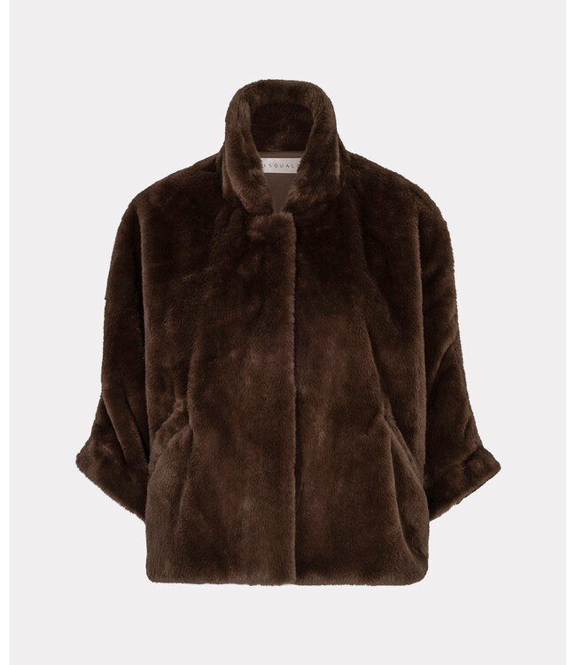 Esqualo Coat poncho faux fur - Coffee
