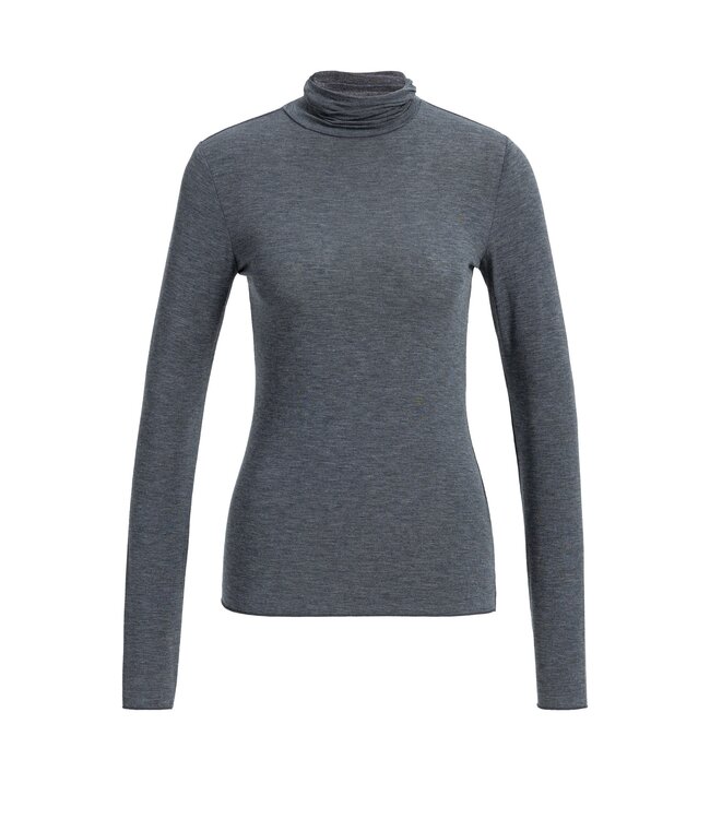 YAYA Long sleeve top with high neck - DARK ANTHRACITE MELANGE