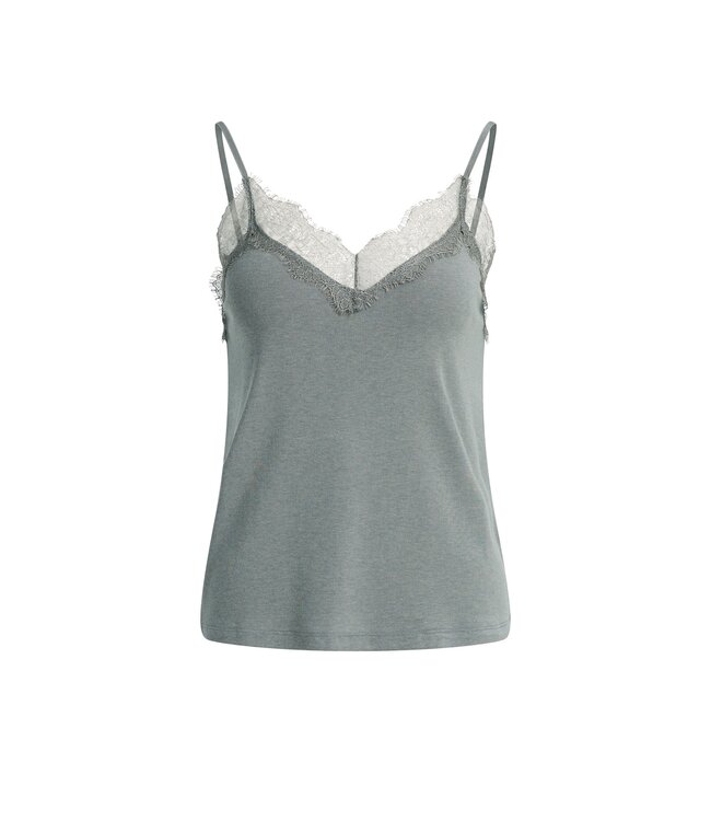 YAYA Jersey singlet with lace edge - SOAP GREY