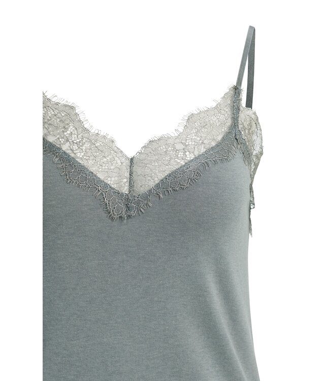 YAYA Jersey singlet with lace edge - SOAP GREY
