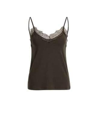 YAYA Jersey singlet with lace edge - DELICIOSO BROWN