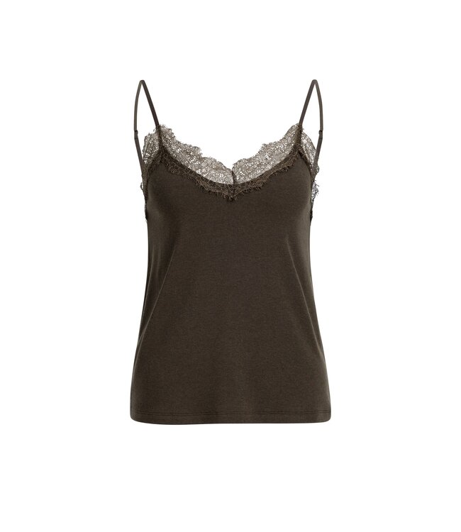 YAYA Jersey singlet with lace edge - DELICIOSO BROWN
