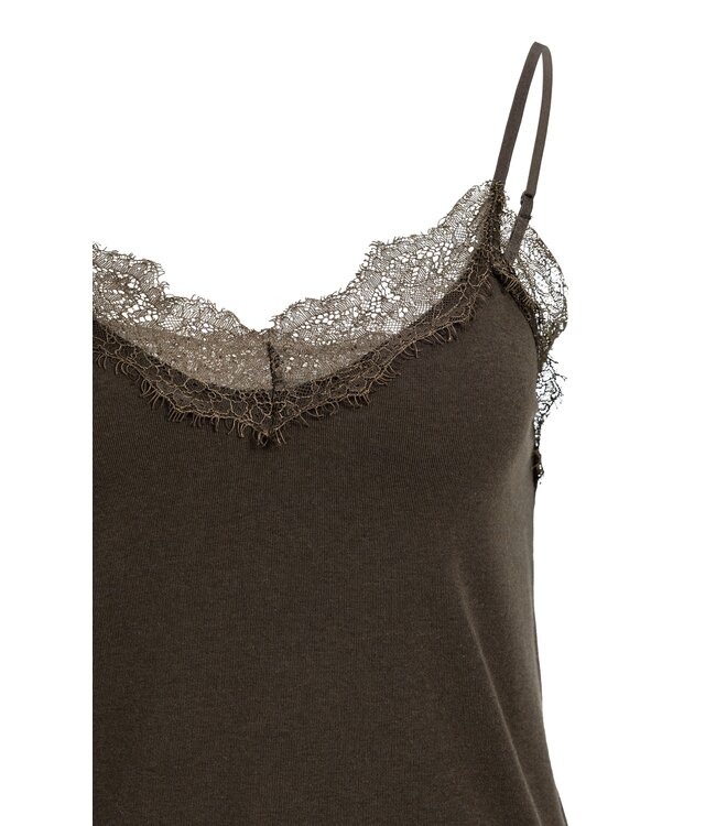 YAYA Jersey singlet with lace edge - DELICIOSO BROWN