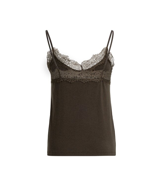 YAYA Jersey singlet with lace edge - DELICIOSO BROWN