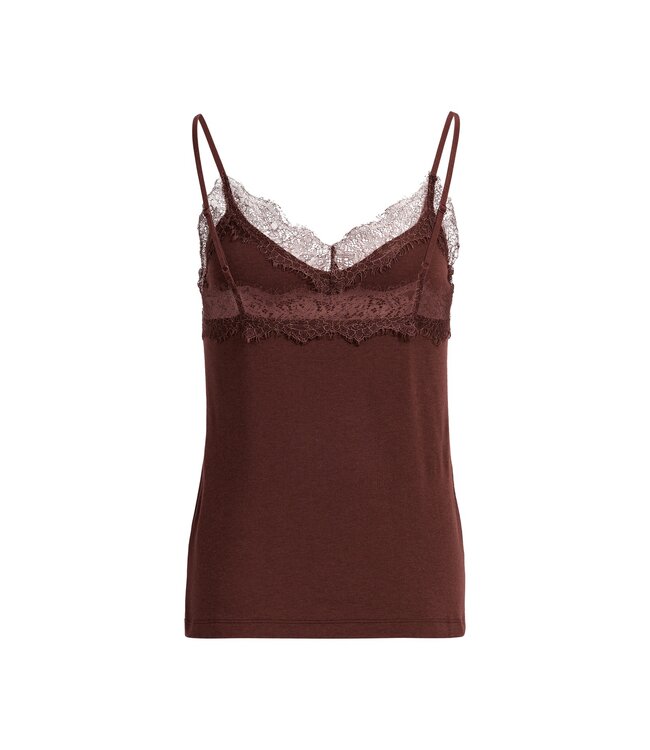 YAYA Jersey singlet with lace edge - BITTER CHOCOLATE RED