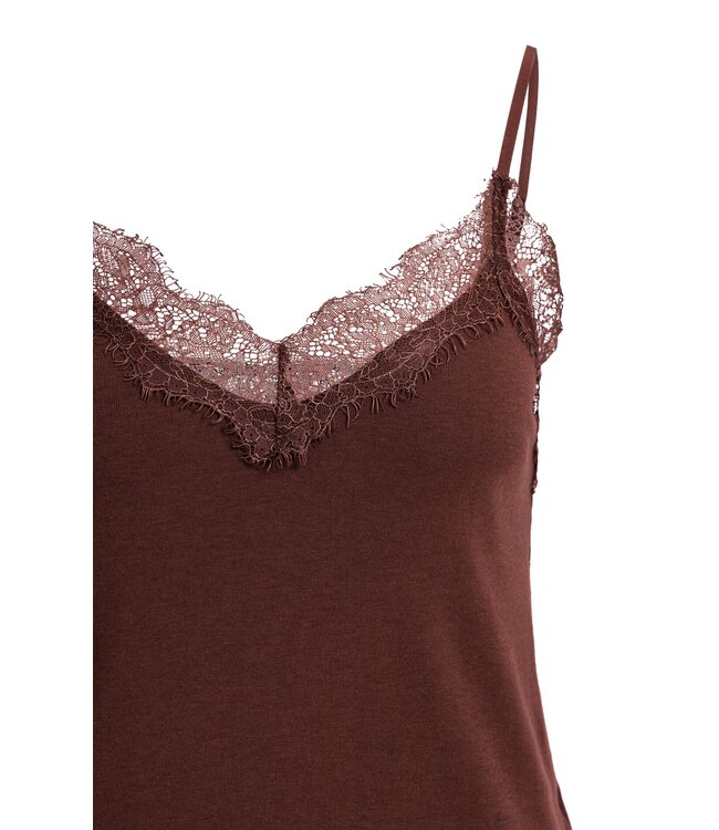 YAYA Jersey singlet with lace edge - BITTER CHOCOLATE RED