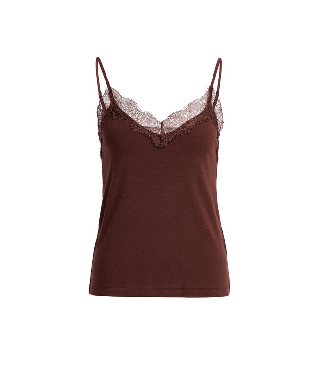YAYA Jersey singlet with lace edge - BITTER CHOCOLATE RED