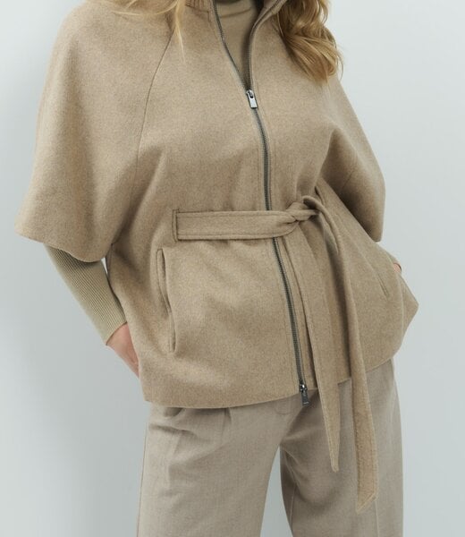 Soft woven wool mix poncho jacket with rib collar - PURE CASHMERE GREY MELANGE