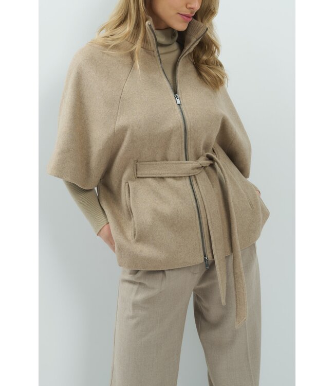 YAYA Soft woven wool mix poncho jacket with rib collar - PURE CASHMERE GREY MELANGE
