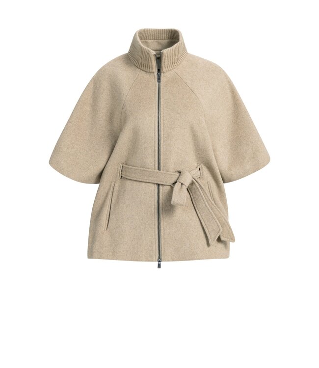 YAYA Soft woven wool mix poncho jacket with rib collar - PURE CASHMERE GREY MELANGE